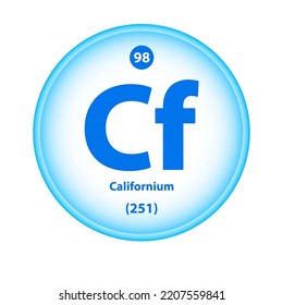 Structure Chemical element 	
Californium (Cf) symbol. Science atom table element atomic icon. Simple circle blue white guardian vector illustration 3D. Atomic number for Lab science or chemistry class