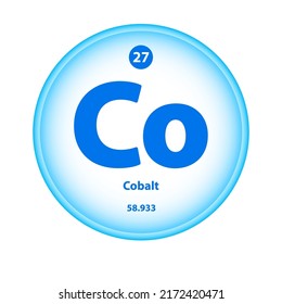 Structure Chemical element Cobalt (Co) symbol. Science atom table element atomic icon. Simple circle blue white guardian vector illustration 3D. Atomic number for Lab science or chemistry class.
