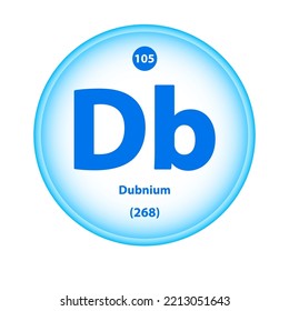 Structure Chemical element Dubnium (Db) symbol. Science atom table element atomic icon. Simple circle blue white guardian vector illustration 3D. Atomic number for Lab science or chemistry class.