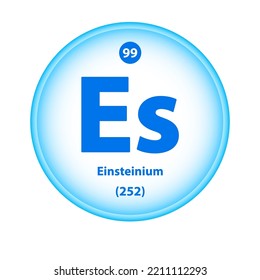Structure Chemical element 	
Einsteinium (Es) symbol. Science atom table element atomic icon. Simple circle blue white guardian vector illustration 3D. Atomic number for Lab science or chemistry class