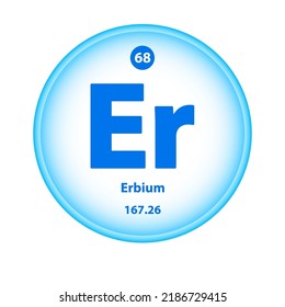 Structure Chemical element 	
Erbium (Er) symbol. Science atom table element atomic icon. Simple circle blue white guardian vector illustration 3D. Atomic number for Lab science or chemistry class.