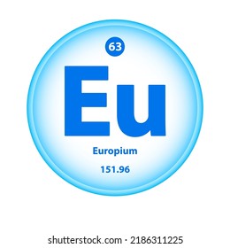 Structure Chemical element 	
Europium (Eu) symbol. Science atom table element atomic icon. Simple circle blue white guardian vector illustration 3D. Atomic number for Lab science or chemistry class.
