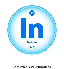 Structure Chemical element 	Indium (In) symbol. Science atom table element atomic icon. Simple circle blue white guardian vector illustration 3D. Atomic number for Lab science or chemistry class.