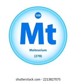 Struktur Chemisches Element Meitnerium (Mn) Symbol. Science-Atom-Tabellenelement Atomic-Symbol. Einfache kreisblaue Wächter, Vektorgrafik 3D. Atomnummer für Labor- oder Chemieunterricht.