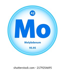 Structure Chemical element 	
Molybdenum (Mo) symbol. Science atom table element atomic icon. Simple circle blue white guardian vector illustration 3D. Atomic number for Lab science or chemistry class.