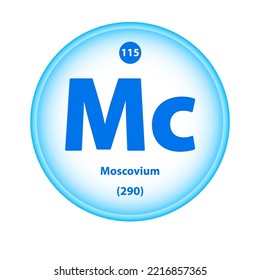 Structure Chemical element 	
Moscovium (Mc) symbol. Science atom table element atomic icon. Simple circle blue white guardian vector illustration 3D. Atomic number for Lab science or chemistry class.