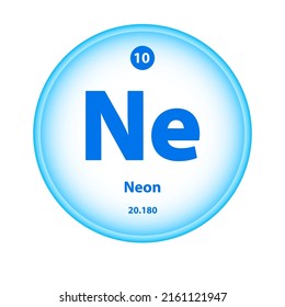 Structure Chemical element Neon (Ne) symbol. Science atom table element atomic icon. Simple circle blue white guardian vector illustration. Atomic number for Lab, science or chemistry class.