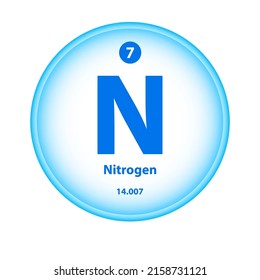 Strukturchemisches Element Stickstoff (N) Symbol. Science-Atom-Tabellenelement Atomic-Symbol. Einfache kreisblaue, weiße Vormundgrafik, Vektorgrafik. Atomnummer für Labor-, Wissenschafts- oder Chemieunterricht.