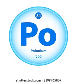 Structure Chemical element Polonium (Po) symbol. Science atom table element atomic icon. Simple circle blue white guardian vector illustration 3D. Atomic number for Lab science or chemistry class.