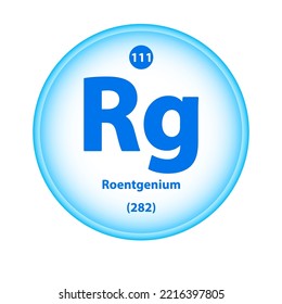 Structure Chemical element Roentgenium (Rg) symbol. Science atom table element atomic icon. Simple circle blue white guardian vector illustration 3D. Atomic number for Lab science or chemistry class.