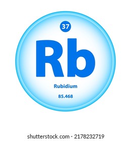 Structure Chemical element Rubidium (Rb) symbol. Science atom table element atomic icon. Simple circle blue white guardian vector illustration 3D. Atomic number for Lab science or chemistry class.
