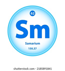 Structure Chemical element Samarium (Sm) symbol. Science atom table element atomic icon. Simple circle blue white guardian vector illustration 3D. Atomic number for Lab science or chemistry class.