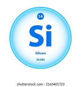 Estructura Elemento químico Símbolo de silicio (Si). Icono atómico del elemento de tabla de átomo de ciencia. Ilustración vectorial de tutor blanco de círculo simple. Número atómico para la clase de laboratorio, ciencia o química.