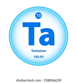 Structure Chemical element Tantalum (Ta) symbol. Science atom table element atomic icon. Simple circle blue white guardian vector illustration 3D. Atomic number for Lab science or chemistry class.