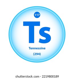 Structure Chemical element 	
Tennessine (Ts) symbol. Science atom table element atomic icon. Simple circle blue white guardian vector illustration 3D. Atomic number for Lab science or chemistry class.