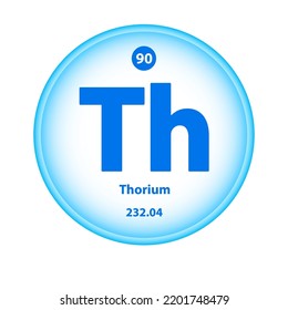 Structure Chemical element Thorium (Th) symbol. Science atom table element atomic icon. Simple circle blue white guardian vector illustration 3D. Atomic number for Lab science or chemistry class.