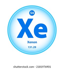 Structure Chemical element Xenon (Xe) symbol. Science atom table element atomic icon. Simple circle blue white guardian vector illustration 3D. Atomic number for Lab science or chemistry class.