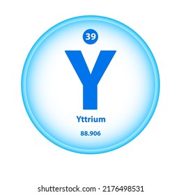 Structure Chemical element Yttrium (Y) symbol. Science atom table element atomic icon. Simple circle blue white guardian vector illustration 3D. Atomic number for Lab science or chemistry class.