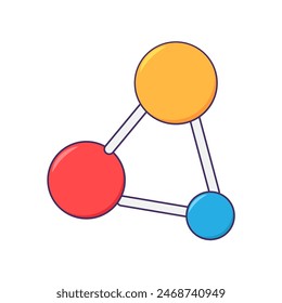 Structure of complex drug molecule icon. Volumetric lattice of substance, medical stroked cartoon element for modern and retro design. Simple color vector pictogram isolated on white background