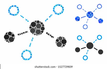 Structure composition of filled circles in different sizes and color tinges, based on structure icon. Vector filled circles are grouped into blue illustration.