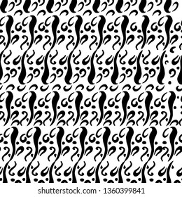 The Structure consisting of a set of geometric shapes resembling lines, oval, flat surface. Black and white Seamless vector image. Design for Wallpaper, cases, bags, fabric, foil and packaging.