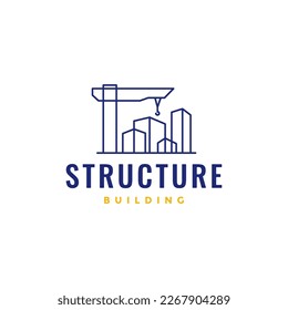 structure construction building factory company industry architect crane line minimal logo design vector icon illustration