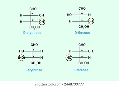 Structure of D-erythrose, L-erythrose, D-threose and L-threose