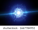 Structure explosion from light particles. Complex vector illustration, large amount of objects.