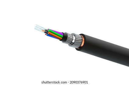 The structure of the fiber optic cable on a white background. Vector illustration