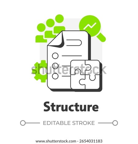 Structure flat outline concept icon. Roles and responsibilities in business team. Nadler Tushman congruence framework. Modern line illustration with green glyphs. Conceptual visual. Easy to edit