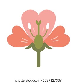 La estructura de la flor en una sección, botánica y biología. Ilustración vectorial aislada en el fondo blanco, dibujado a mano, diseño plano