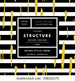Structure gold glitter Vintage modern logo in frame outline geometric background. Retro label package template