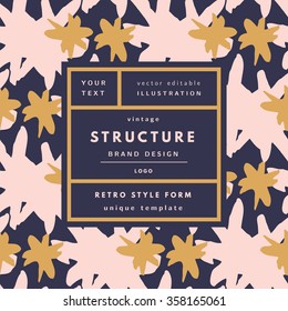Structure gold Vintage modern logo in frame outline geometric background. Retro label package template