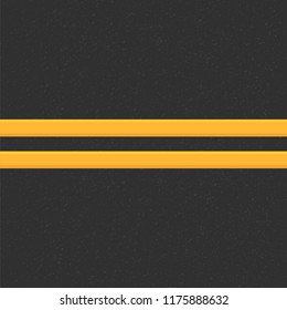 Structure of granular asphalt. Road background with Asphalt texture. Asphalt texture with two yellow line road marking. Abstract road background. Stock vector illustration 