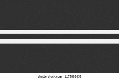 Structure of granular asphalt. Road background with Asphalt texture. Asphalt texture with two white line road marking. Abstract road background. Stock vector illustration 