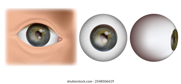 Estrutura Visão lateral e visão frontal dos olhos humanos. Infográfico realista da anatomia do globo ocular humano