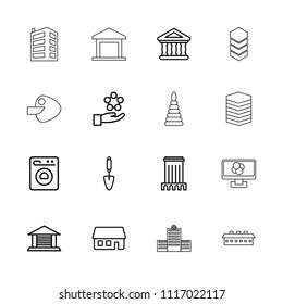 Structure icon. collection of 16 structure outline icons such as trowel, atom in hand, bank, house building, building, garage. editable structure icons for web and mobile.
