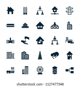 Structure icon. collection of 25 structure filled icons such as barn, home, home lock, building, defragmentation, pyramid, temple. editable structure icons for web and mobile.