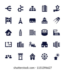 Structure icon. collection of 25 structure filled icons such as building, door with heart, temple, eiffel tower, ferris wheel. editable structure icons for web and mobile.