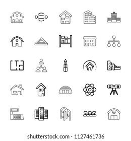 Structure icon. collection of 25 structure outline icons such as barn, building, level ruler, atom, atom interaction, cargo barn. editable structure icons for web and mobile.