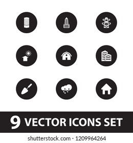 Structure icon. collection of 9 structure filled icons such as house building, business centre, barn, business center, trowel. editable structure icons for web and mobile.