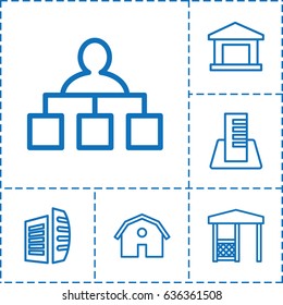 Structure icon. set of 6 structure outline icons such as barn, structure, business center, gazebo