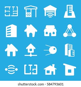 structure icons set. Set of 16 structure filled icons such as connection, building, house building, gazebo, home, plan, garage, core
