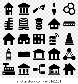 Structure icons set. set of 25 structure filled icons such as connection, barn, house building, pyramid, building, business center, trowel, cargo barn, bank, home