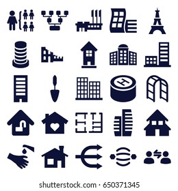 Structure icons set. set of 25 structure filled icons such as modern curved building 