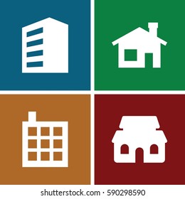 structure icons set. Set of 4 structure filled icons such as building