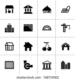 Structure icons. vector collection filled structure icons. includes symbols such as cherry, storage, hangar, water pump, bank, building. use for web, mobile and ui design.