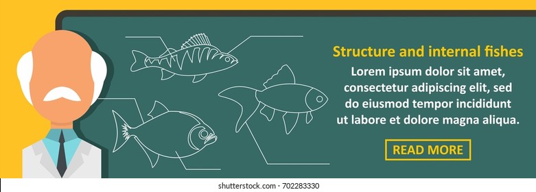 Structure and internal fishes banner horizontal concept. Flat illustration of structure and internal fishes banner horizontal vector concept for web