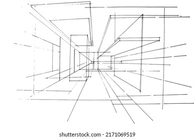 structure line sketch, hall structure, modern design,2d illustration.