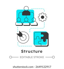 Structure modern linear concept icon. Roles, responsibilities in team. Nadler Tushman congruence framework. Flat outline elements connected with dotted lines. Creative visual. Easy to edit